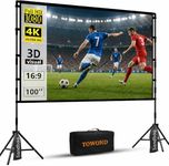Projector Screen with Stand,Towond 100 inch Portable Projection Screen, Indoor Outdoor Screen 16:9 4K HD Rear Front Movie Screen with Carry Bag Wrinkle-Free Design for Home Theater Backyard Cinema