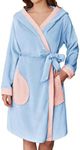 Ekouaer Women's Robes Knee Length Hooded Bathrobe Cute House Coats with Pockets Light Blue Medium