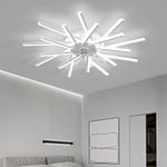 Ceiling Fans with Lights and Remote APP Control Reversible DC Large Ceiling Fans with Lamps Dimmable 6 Speed Fan Light for Living Room Bedroom, White, 92cm