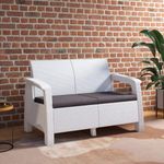 Nilkamal Plastic Goa 2 Seater Balcony Sofa With Cushion | Indoor & Outdoor Furniture | Patio Chair Two Seater | Gardens Poolside Cafes Restaurants And Terraces Milky White & Grey