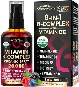 USDA Organic Vitamin B-Complex Liquid Spray 8-in-1 - B5 Pantothenic Acid | B12 Methylcobalamin | B1 Thiamine | B6 Pyridoxine | B7 Biotin | B9 Folic | B3 Niacinamide - Made in USA Supplement, 2fl oz