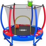 Happin® 55" Ultra Safe Trampoline for Kids, Mini Toddler Trampoline with Safety Net, Indoor/Outdoor Recreational Trampoline with Curved Poles, Birthday Gift for Children Ages 1-6, with Basketball Hoop