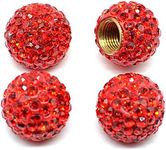 Car Wheel Tire Valve Caps, 4 Pack Crystal Rhinestone Car Tire Wheel Valve Stem Air Caps for Car Tire Accessories Universal for Cars, SUVs, Bicycle, Trucks and Motorcycles - Red