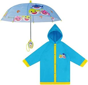 Baby Shark Kids Umbrella and Slicker, Rainwear Set for Boys and Girls, Blue/Yellow, Age 4-5Years