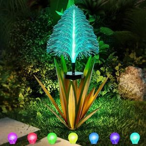 Metal Outdoor Decoration Gift Metal Agave Plants Outdoor Decor, Metal Agave Yard Art Garden Lights Solar Outdoor, 7 Color Changing Garden Yard Pathway Xmas Decor Waterproof & Solar Powered