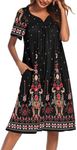 Ekouaer Women's House Dress with Pockets, Black Ethnic Floral, XX-Large