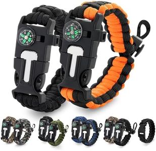 2 Pack Paracord Bracelets for Men – 5-in-1 Hiking Gear With 10 Ft Cord, Fire Starter, Compass, Whistle & Scraper – Black & Black+Orange Adjustable Paracord Survival Bracelet for Travel & Camping