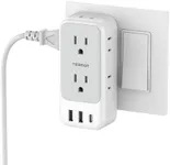 USB Plug Adapter for Wall Outlet, TESSAN Outlet Extender with USB (1 USB C and 2 USB A), 7 AC Multi Plug Wall Outlet, 4 Sided Outlet Splitter for Cruise, Home, Office, Dorm Room Essentials, Grey