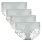 LIQQY Women's 4 Pack Cotton Briefs Mid Rise Panty Pretty Lace Back Full Coverage Underwear (White, Small)