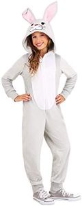 Kid's Funny Bunny Costume, Girl's Bunny Onesie, Fuzzy Bunny Rabbit Dress Up Outfit Large Gray
