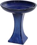 Sunnydaze Nantes 16" H Outdoor Ceramic Bird Bath - UV- and Frost-Resistant - Pedestal Design - Blue