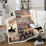 Erosebridal Rustic Farmhouse Fleece Blanket Cabin Decor, Hunting Deer Bear Throw Blanket for Kids Boys Teens,Country Wooden Board Sherpa Blanket Plaid Farm Animal Patchwork Fuzzy Blanket, Queen Size