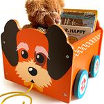 Bee Smart Wooden Toy Box - Dog Animal | 2 in 1 Pull Along Cart & Storage Box on Wheels for Kids Nursery or Bedroom | Baby Trunks for Children's Toy, Game or Book Organiser | Gifts for Boys & Girls