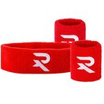 Raquex Wristband and Headband Set - Snug Fit Exercise Band - Cotton Sweat Bands for Men and Women - Stretchy Sweat Bands for Sports - 2 x Wrist Bands, 1 x Head Band (Red)