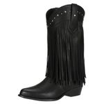 SheSole Women's Wide Width Fringe Boots Mid Calf Stud Tassel Western Cowgirl Cowboy Boots Black US Size 8
