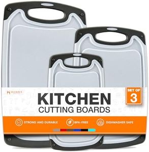 HOMWE Cutting Boards for Kitchen - Chopping Board 3-Pack w/Different Sizes and Non Slip Handles - Reversible, Large Cutting Board Set - Unique Gifts for Cooks Who Have Everything - Black