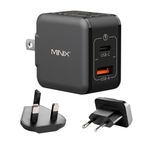 MINIX NEO P1 Mini 33W PPS 2-Port GaN Charger 1 USB-C Port Fast Charger, 1 USB-A Port Quick Charger 3.0. Compatible with iPhone 8-15 Series, Galaxy S10-S21, Pad and More.