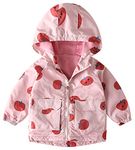 Boys & Girls Hooded Light Waterproof Windbreaker Jacket Fleece Lined Cartoon Printed Outwear Kids Softshell Slicker Sweatshirt Zip Up Trech Coat for Spring Fall Winter Pink Fruit 12-18 Months