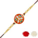 Riddhika Ventures Stunning Gold Plated Designer Brother's Rakhi with Roli Chawal and Greeting Card (.P2)