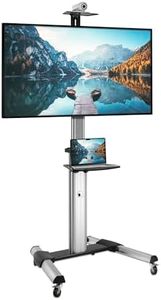 Mount-It! Mobile TV Stand for Flat Screen Televisions, Height Adjustable Rolling TV Cart for 32, 40, 50, 55, 60, 65 and 70 Inch Screens, 110 Pound Capacity
