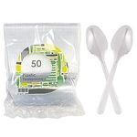 Edenpack Pack of 50 Clear Plastic Teaspoons Reusable Lightweight Tableware Dessert Spoons Heavy Duty Cutlery, ED-41096