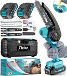 TIETOC Mini Chainsaw 6 Inch with 2 Large Batteries, 1000W Electric Chainsaw with Oiler System, Valentine's Day for Men Dad Husband Gardener, Small Battery Chainsaw for Wood/Trees Cutting