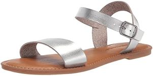 Amazon Essentials Women's Two Strap Buckle Sandal, Silver, 14.5