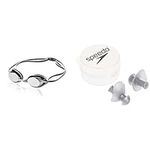 Speedo Vanquisher 2.0 Plus Goggle - Mirrored Silver & Ergo Ear Plugs, Silver, 2 Count