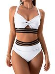 Eomenie Women's One Piece V Neck Swimsuit Front Cross Bathing Suit Tummy Control Monokini Swimwear, White, Small