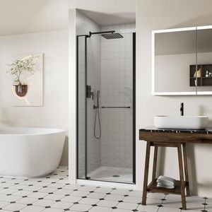 ACE DECOR 28-32" W x 72" H Frameless Pivot Shower Door, Pivot Swing Shower Glass Door with 1/4" (6mm) and 5/16" (8mm) Tempered Glass, Easy-Clean Coating, Matte Black Finish, Reversible Installation
