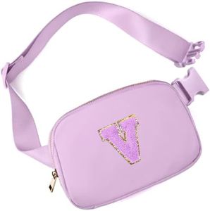 Gitus Gifts for 8 9 10 11 12 Year Old Girls Belt Bag Fanny Pack Crossbody Bags with Initial Letter Patch Cute Stuff Birthday Gifts for Teen Girls Women Personalized Trend Stuff (Lavender-V)