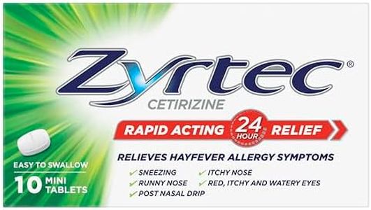 Zyrtec Rapid Acting Hayfever Allergy Relief Antihistamine Mini Tablets 10 Pack |Contains cetirizine| Provides relief from sneezing, runny, itchy nose, red, itchy & watery eyes, post nasal drip