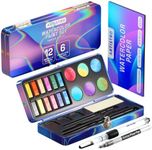 ARTISTRO Metallic Watercolor Paints Set of 18, Palette set Including 12 Metallic Glitter Watercolor and 6 Chameleon Colors. Perfect Travel Watercolor Set for Artists, Amateur Hobbyists and Painting Lovers.