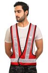 ReflectoSafe Jacket for Safety Reflective for Cycling Running Walking Night Safety High Visibility Vest with Horizontal and Vertical Reflective Strips Construction Worker Safety - Red (Pack of 10)