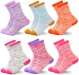 Girls Socks, Mid Calf Crew Socks 6 Pairs for Active Girls Boys Toddler Children Kids 3-5 Years Old