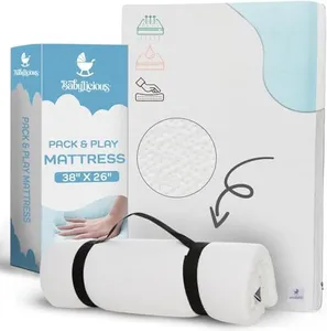 Waterproof Pack N Play Mattress Topper - Twin (38'' x 26'') | Roll Up Style - Breathable Soft Memory Foam - Portable Playard Mattress Topper - Baby Foam Playpen Mattresses - Plain White