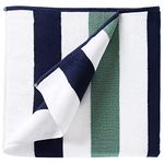 Laguna Beach Textile Co. Striped Cabana Beach Towel - Oversized, Plush 630 GSM Cotton - Midnight Blue & Seafoam Green
