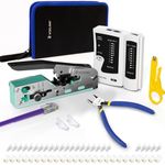 VCELINK Upgraded RJ45 Crimp Tool Kit for CAT7/6A/6/5E/5 with a Pass Through Network Crimper, Cable Tester, 25 Cat6 RJ45 Connectors & Strain Relief Boots, Wire Stripper and Cutter in Cloth Bag