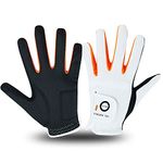 FINGER TEN Golf Gloves Kids All Weather Soft for Left and Right Hand Rain Grip Breathable Value Pair, Golf Gloves for Girls Boys Wear-Resistant Non Slip Comfortable (White/Black, Small)