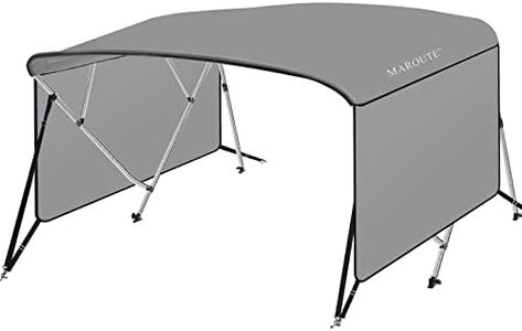 IDEALHOUSE 4 Bow Bimini Tops for Boat Cover with 1” Aluminum Alloy Frame, Include 2 Straps, 2 Adjustable Rear Support Pole, Zippered Storage Boot, PU Coating Canvas（8'L x 54" H x 67"-72" W ，Gray ）