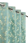 FABDRAPE Heavy Velvet Fabric Luxury Looks Room Darkening Floral Designer Curtains 9 Feet for Long Door, Aqua Island, Pack of 4 Pieces