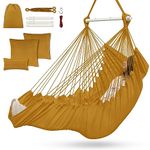 Hammock Chair, Cotton Rope Handwoven Chair with Collapsible Metal Spreader Bar Max 440 LBS for Indoor&Outdoor, Patio, Garden, Yard (Khaki)