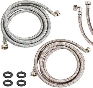 2 Pack 10 FT Stainless Steel Washing Machine Hoses with 90 Degree Elbow,Burst Proof Red and Blue Striped Water Connection Inlet Supply Lines, Universal Fit to All Wash Machines