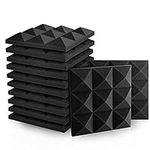 Sonic Acoustics 2 inchesx 12 inchesx 12 inches Acoustic Foam Panels, Pyramid Recording Studio Wedge Tiles, Sound Panels, Sound Absorbing Panel, Soundproofing Isolation Treatment for Walls (12 Pack, Black)