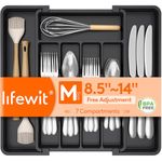 Lifewit Cutlery Organizer, Expandable Utensil Drawer Organizer, Adjustable Cutlery Rack for Kitchen, BPA Free Cutlery Holder, Cutlery Tray Organizer for Spoons Forks Knives, Black