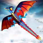 Huge Dragon Kite for Kids and Adults Easy to Fly-55inch x 62inch Single Line with Tail 90M String