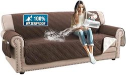 Smarcute 100% Waterproof Sofa Protector Sofaer Furniture Covers for Sofa Modern Sofa Covers Waterproof and Washable Thick Soft Couch Cover for Dogs with Elastic Straps (Sofa, Brown/Beige)