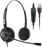 Arama USB Headset with Microphone Noise-Cancelling, Comfort Fit Computer Headset with Microphone for PC Laptop Mac Skype Zoom UC Webinar Business Call Center Home Office (Black-Binaural)