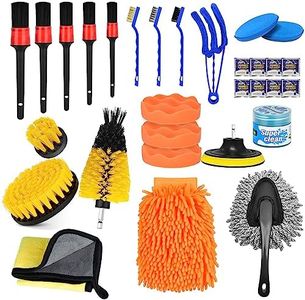 30 Pcs Car Cleaning Kit Interior Detailing Brush Kit, Car Detailing Drill Brush Set with Cleaning Gel, Microfiber Towels and Wax Sponge, for Car Interior Exterior Cleaning, Dashboard, Wheel