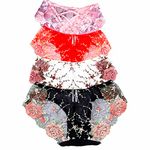 ZooChest Ladies Lace Knickers Multipack Women's Sexy Panties Briefs Sexy Underwear Lace Thongs Translucent Flower Trim Embroidery Tangas 4 pack(one size)